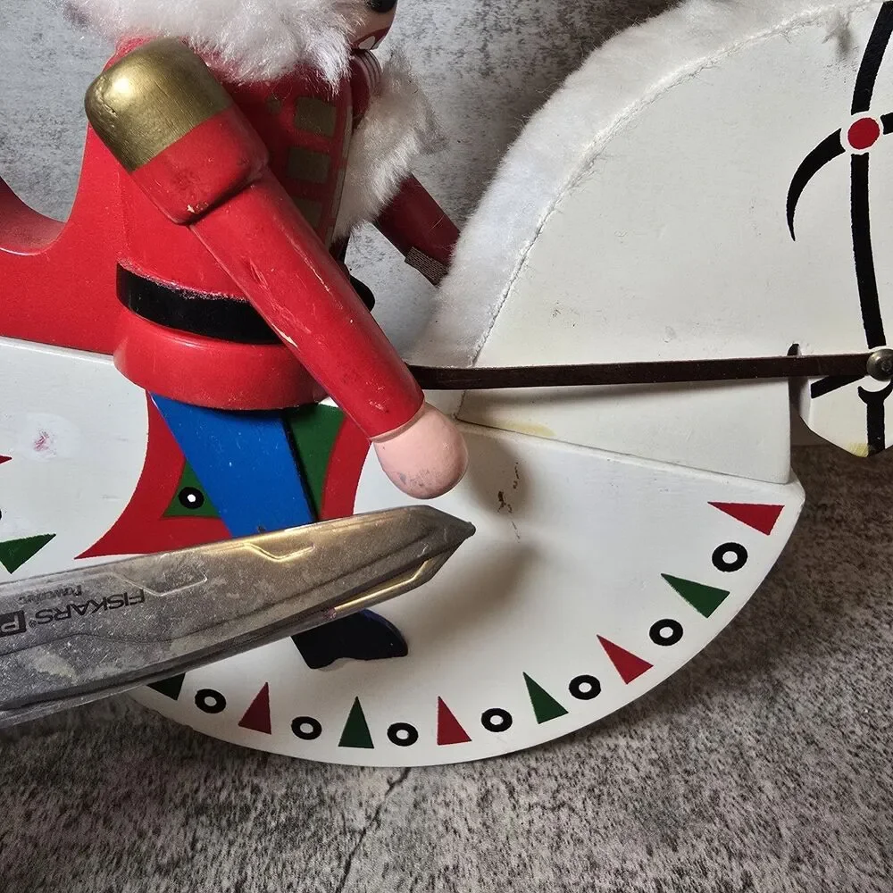 Vintage Erzgebirge Wooden Soldier Nutcracker White Rocking Horse East Germany